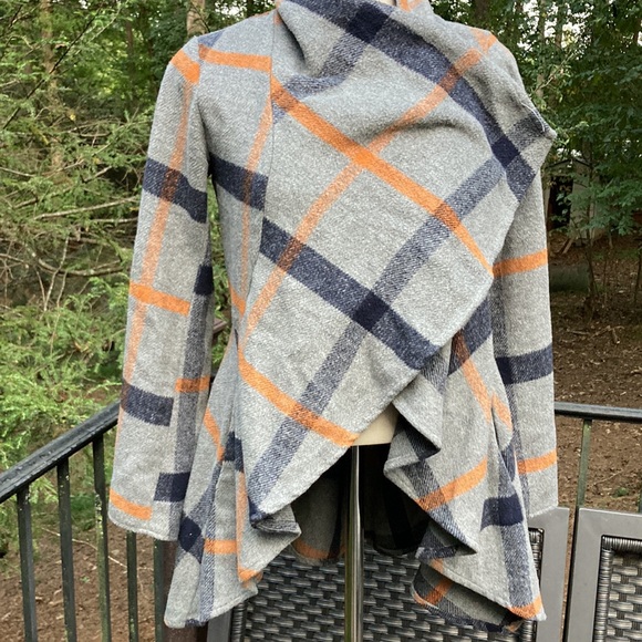 Favlux Fashion gray blue plaid cardigan with pockets. sz. S - Picture 2 of 7